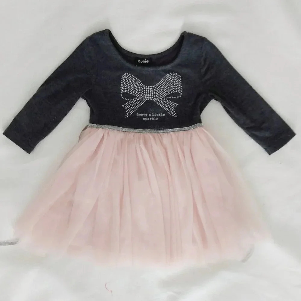 Zunie Toddler tulle dress sparkly bow long sleeve Christmas